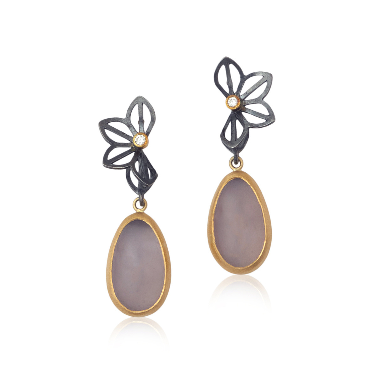 Chalcedony Pear and Diamond Earrings
