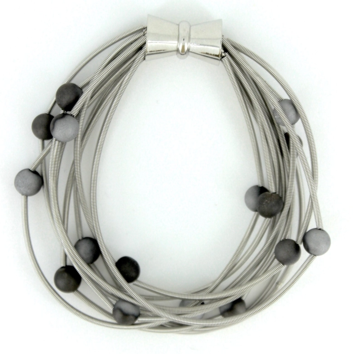 Ten Layer Silver Bracelet with Slate Geode