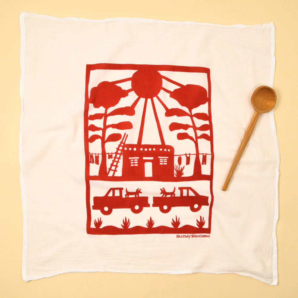 Red Adobe House Dish Towel