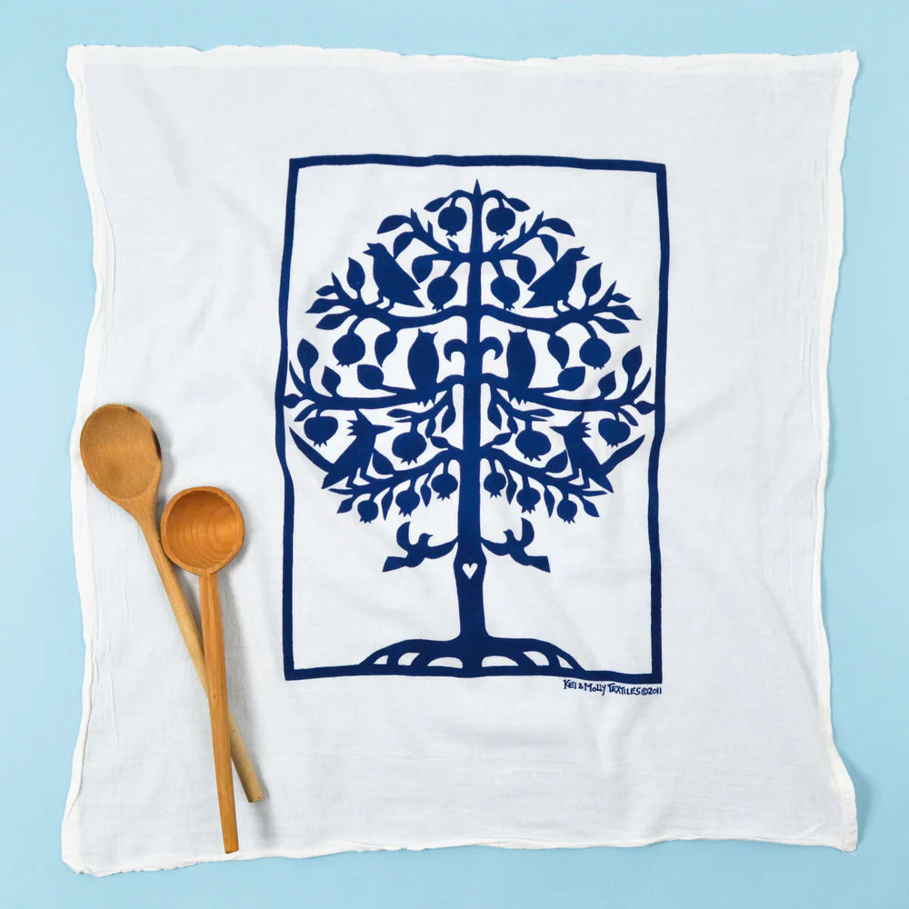Indigo Tree of Life Dish Towel