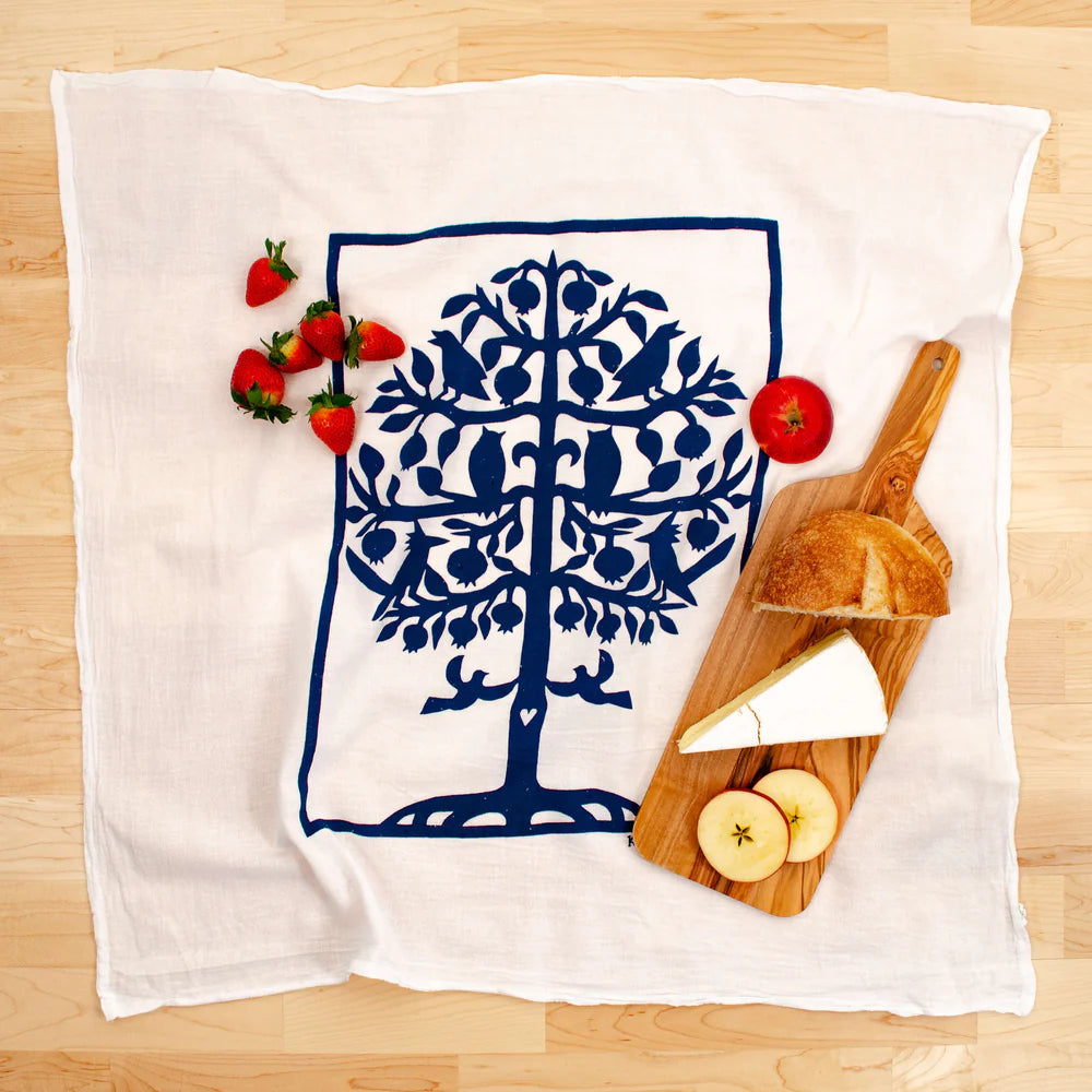 Indigo Tree of Life Dish Towel