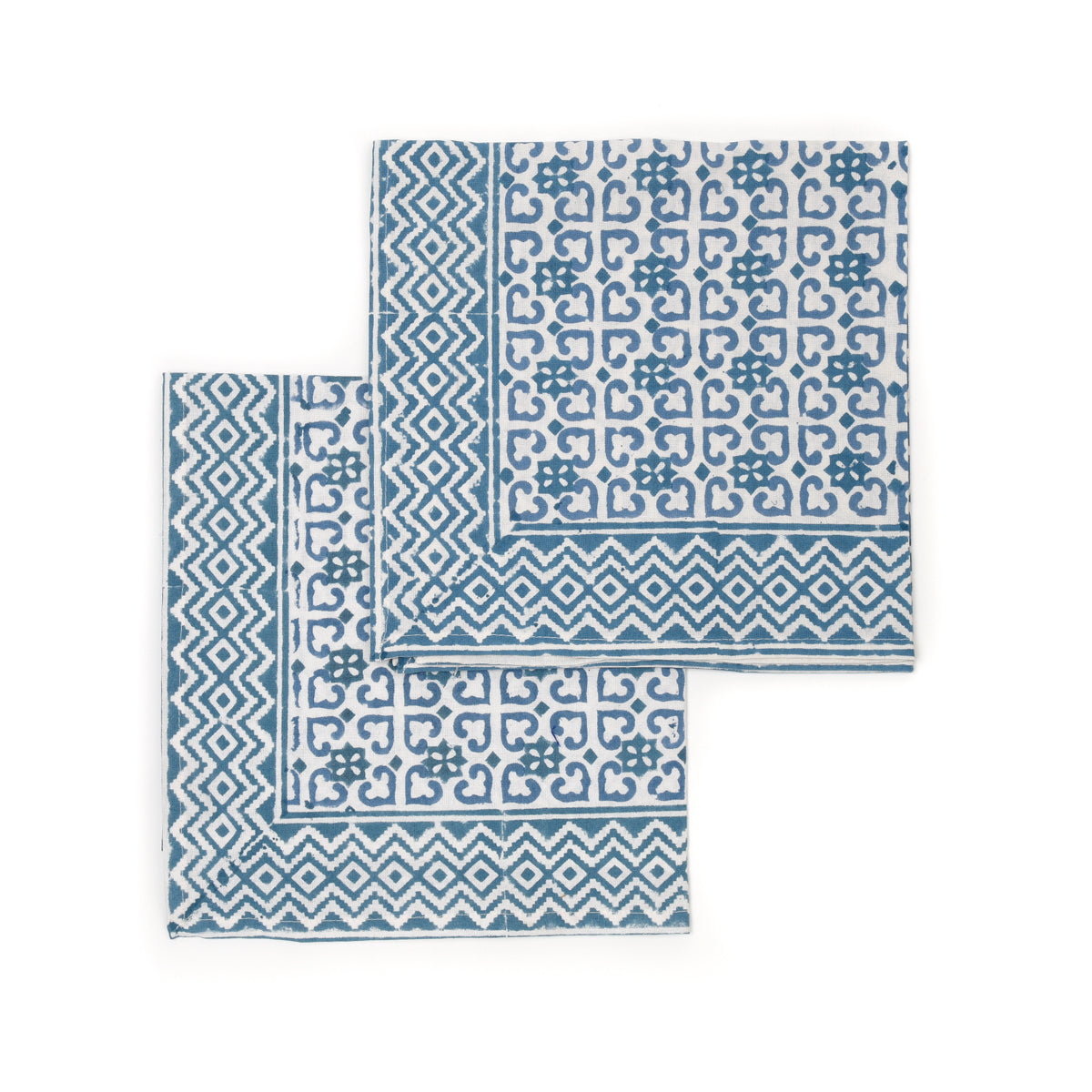 Set of Two Blue Geometric Napkins