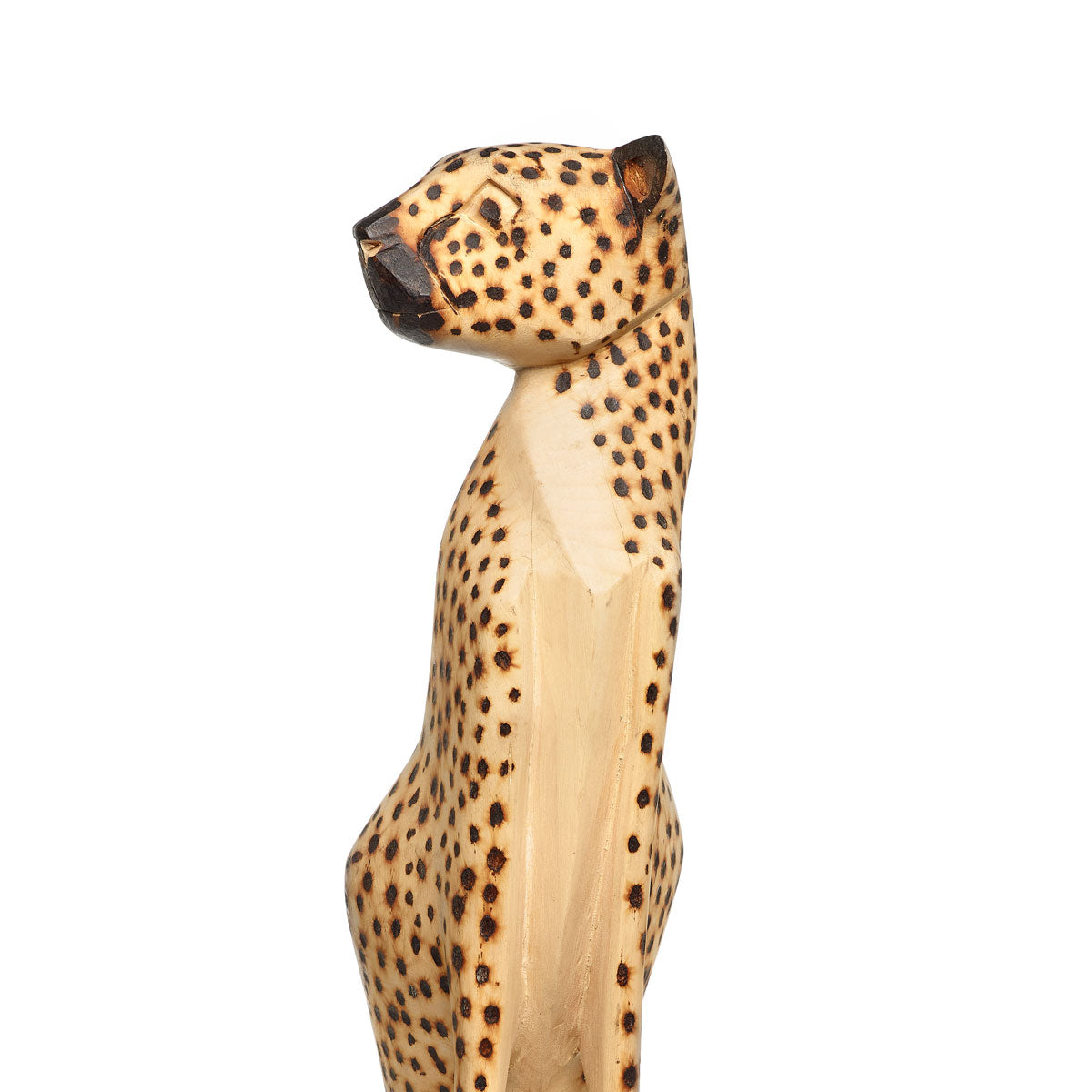 Large Hand Carved Cheetah Sitting Sculpture