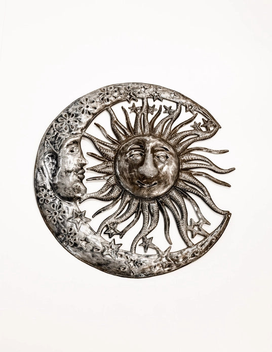 Floral Moon &amp; Sun Haitian Metal Sculpture