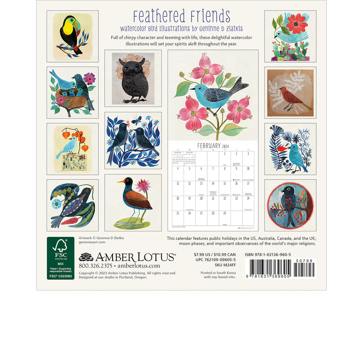 Feathered Friends 2024 Mini Wall Calendar