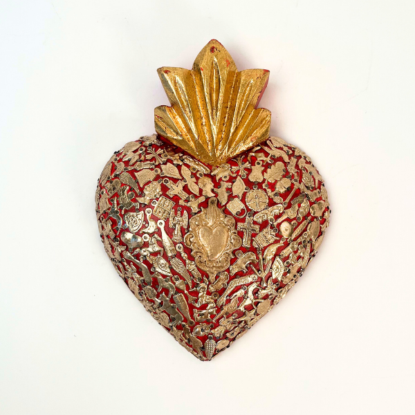 Large Wood Heart with Milagros - Museum of New Mexico Foundation Shops