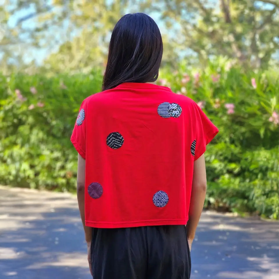 YAZA Jersey Patchwork Crop Top
