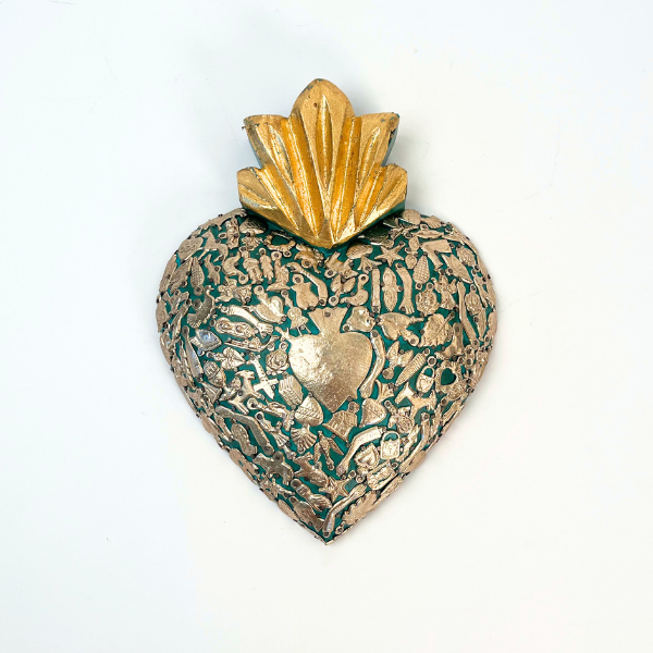 Large Wood Heart with Milagros