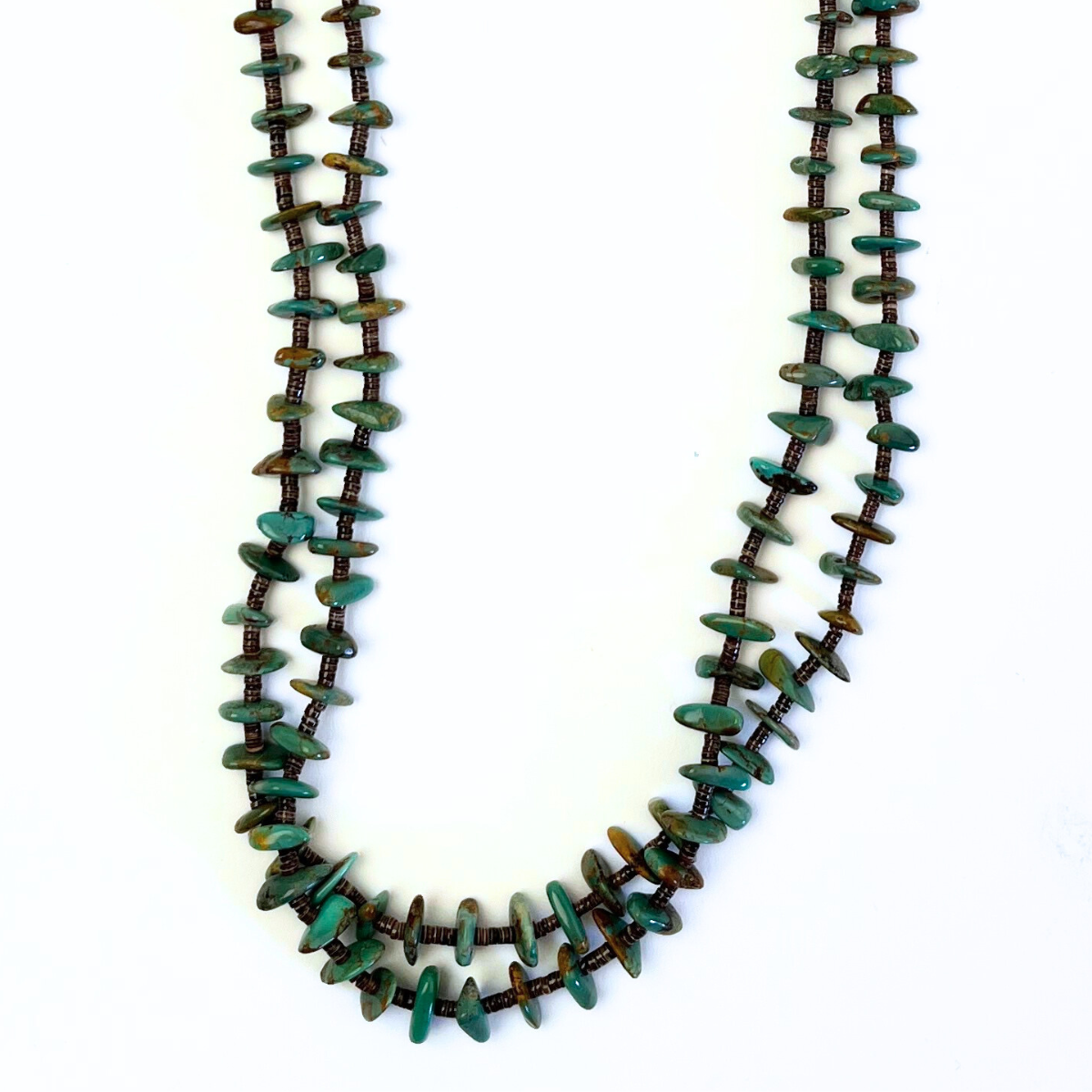 Joe Pacheco Two Strand Turquoise/Olive Shell Necklace