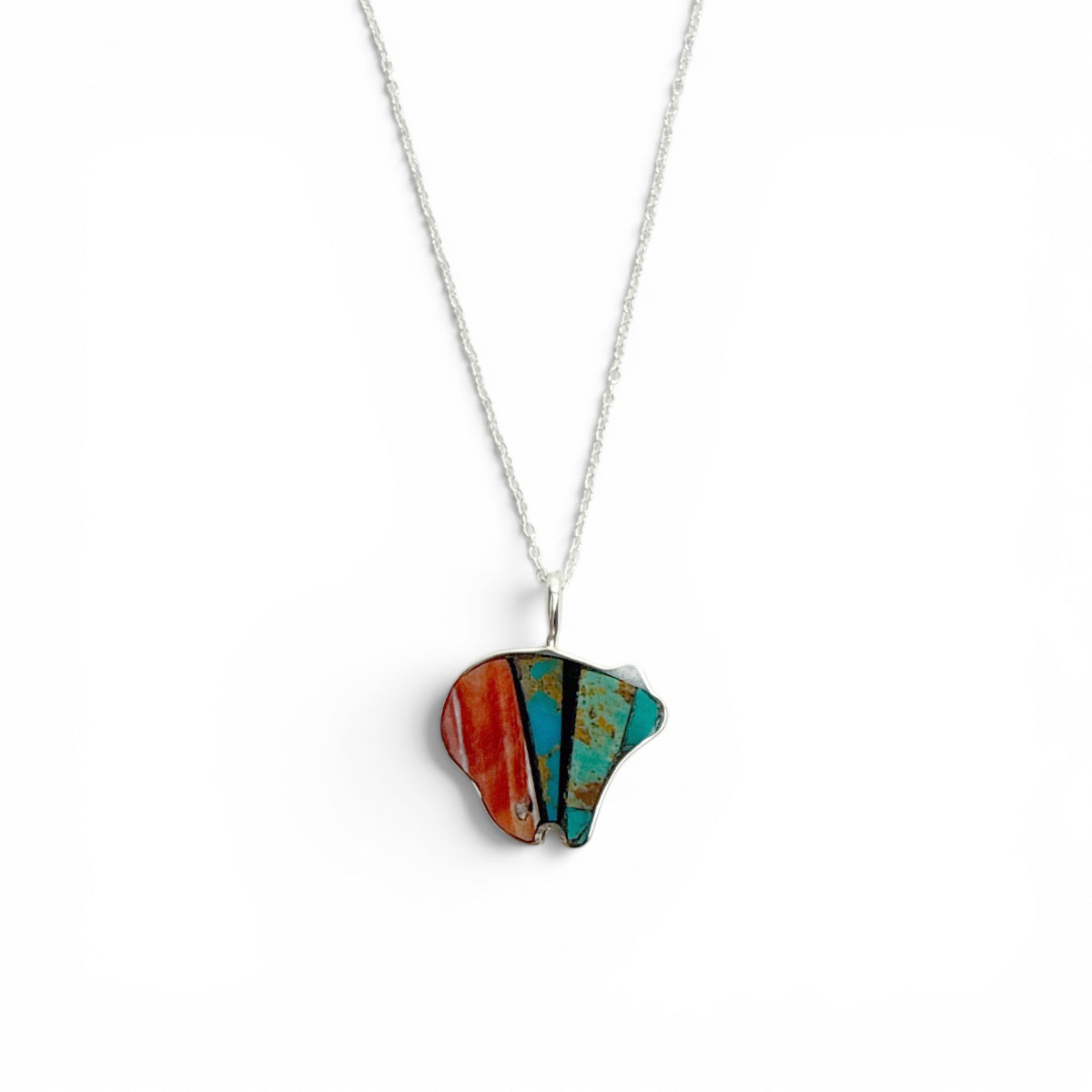 Jimmy Poyer Multi Stone Inlay Pendant Necklace