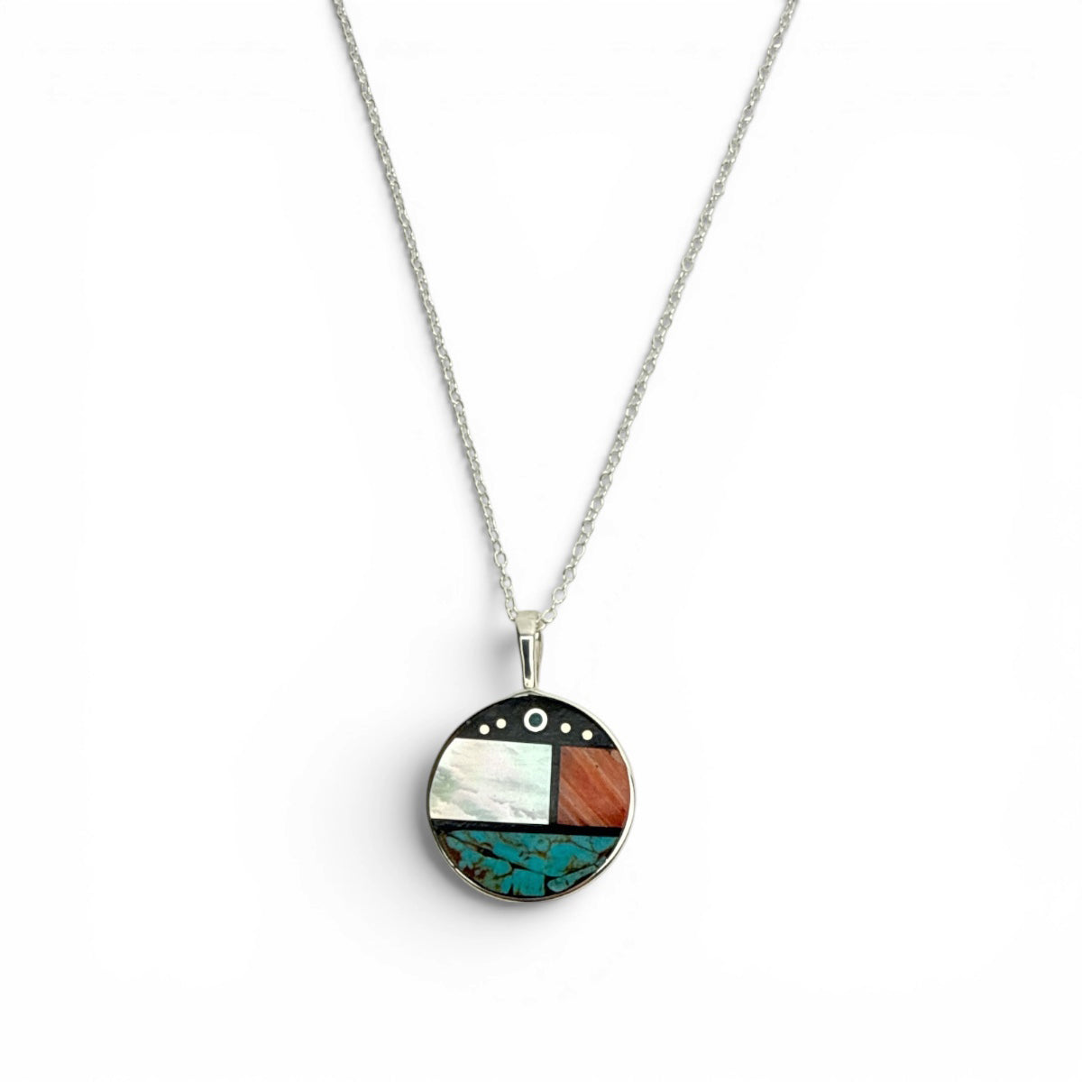 Jimmy Poyer Multi Stone Inlay Pendant Necklace