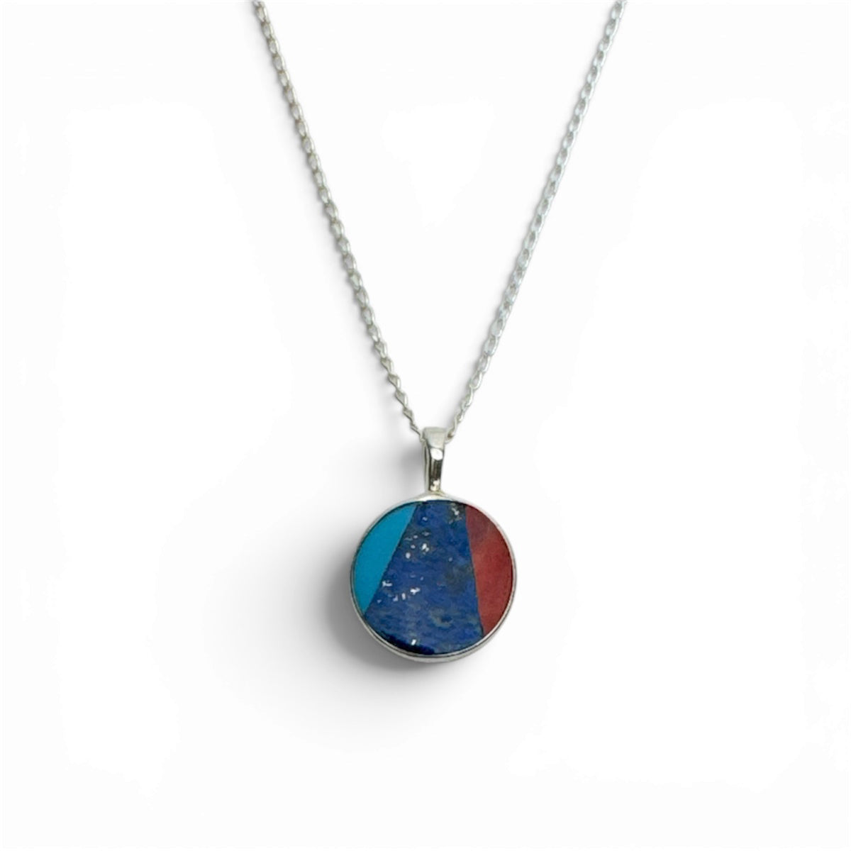 Jimmy Poyer Multi Stone Inlay Pendant Necklace