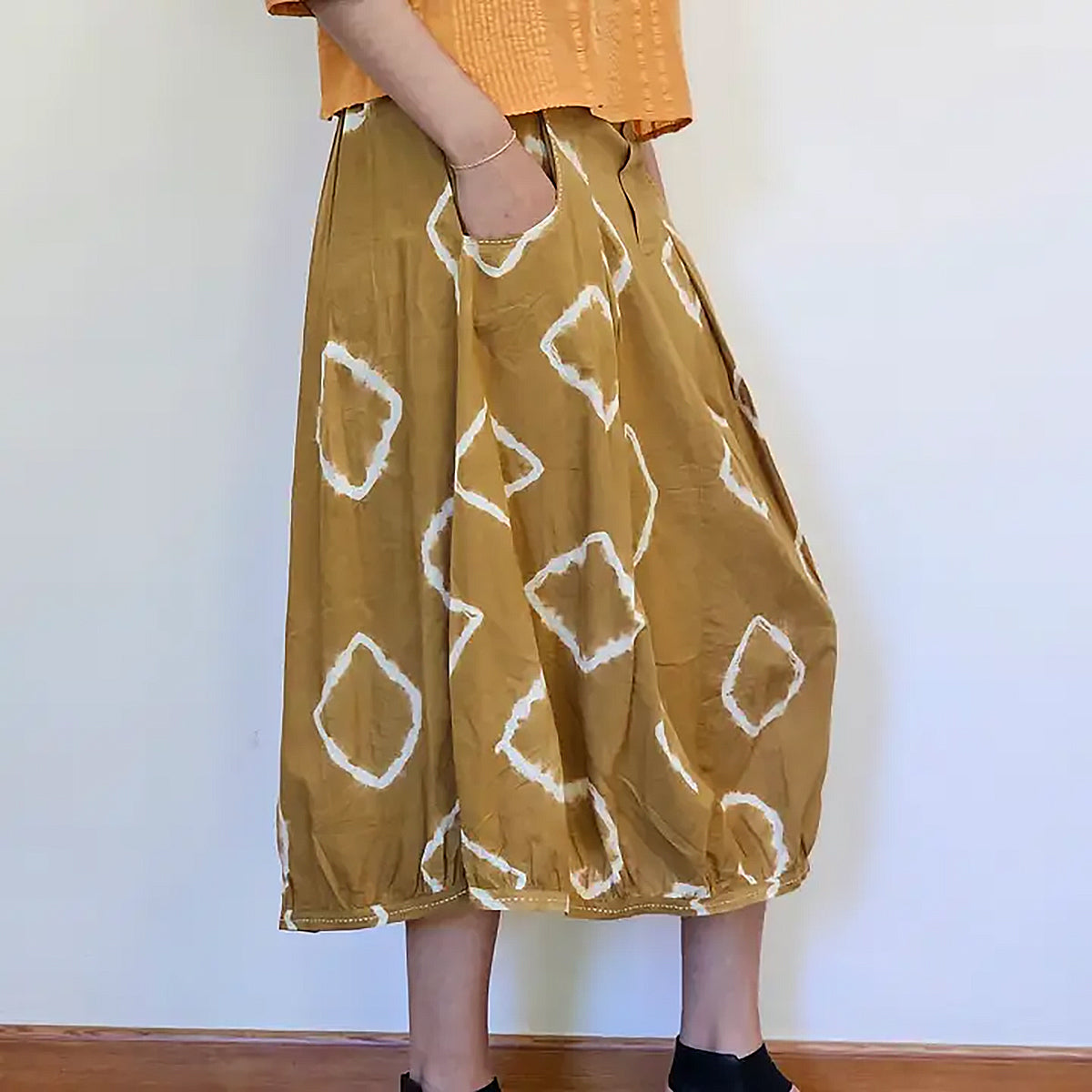 YAZA Hiroko Shibori Skirt Mustard
