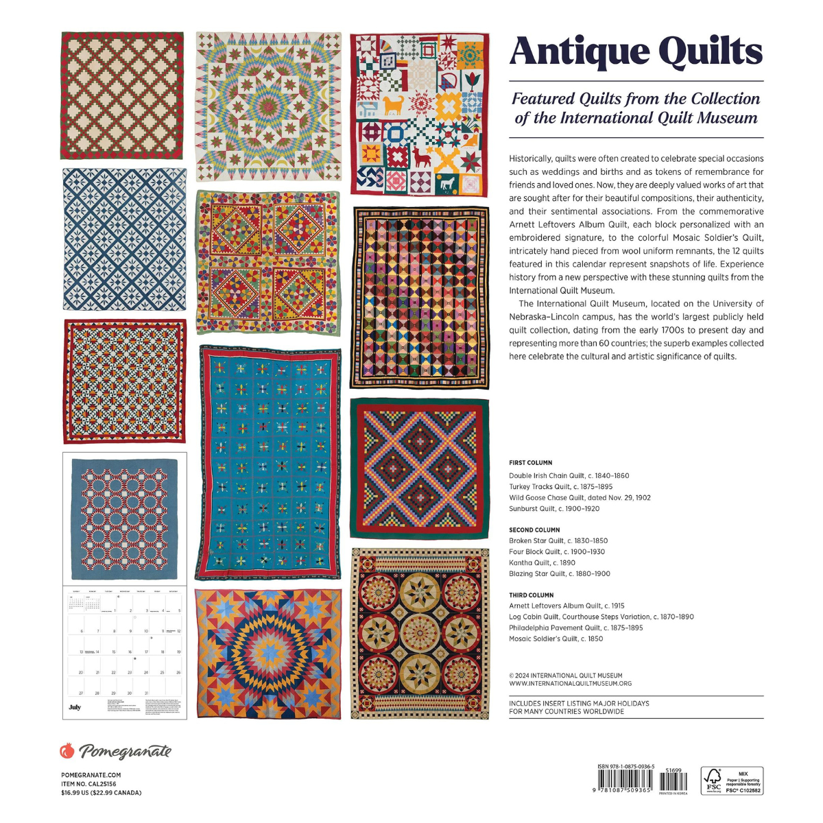 2025 Antique Quilts Wall Calendar