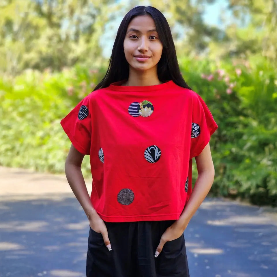 YAZA Jersey Patchwork Crop Top