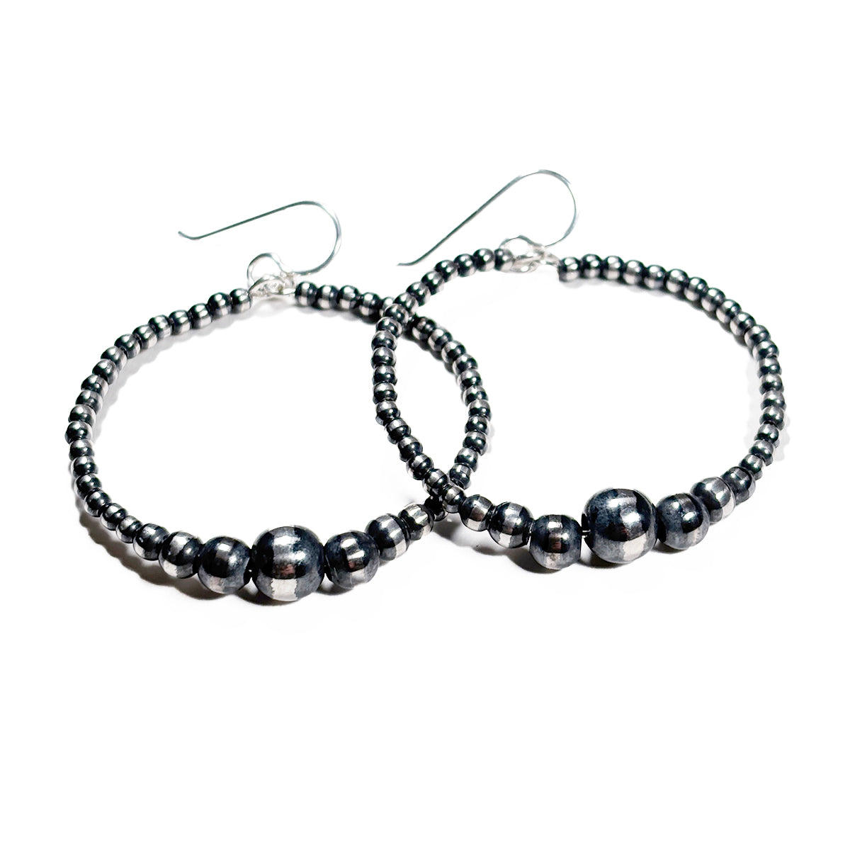 Oxidized Silver Bead Hoop Earrings