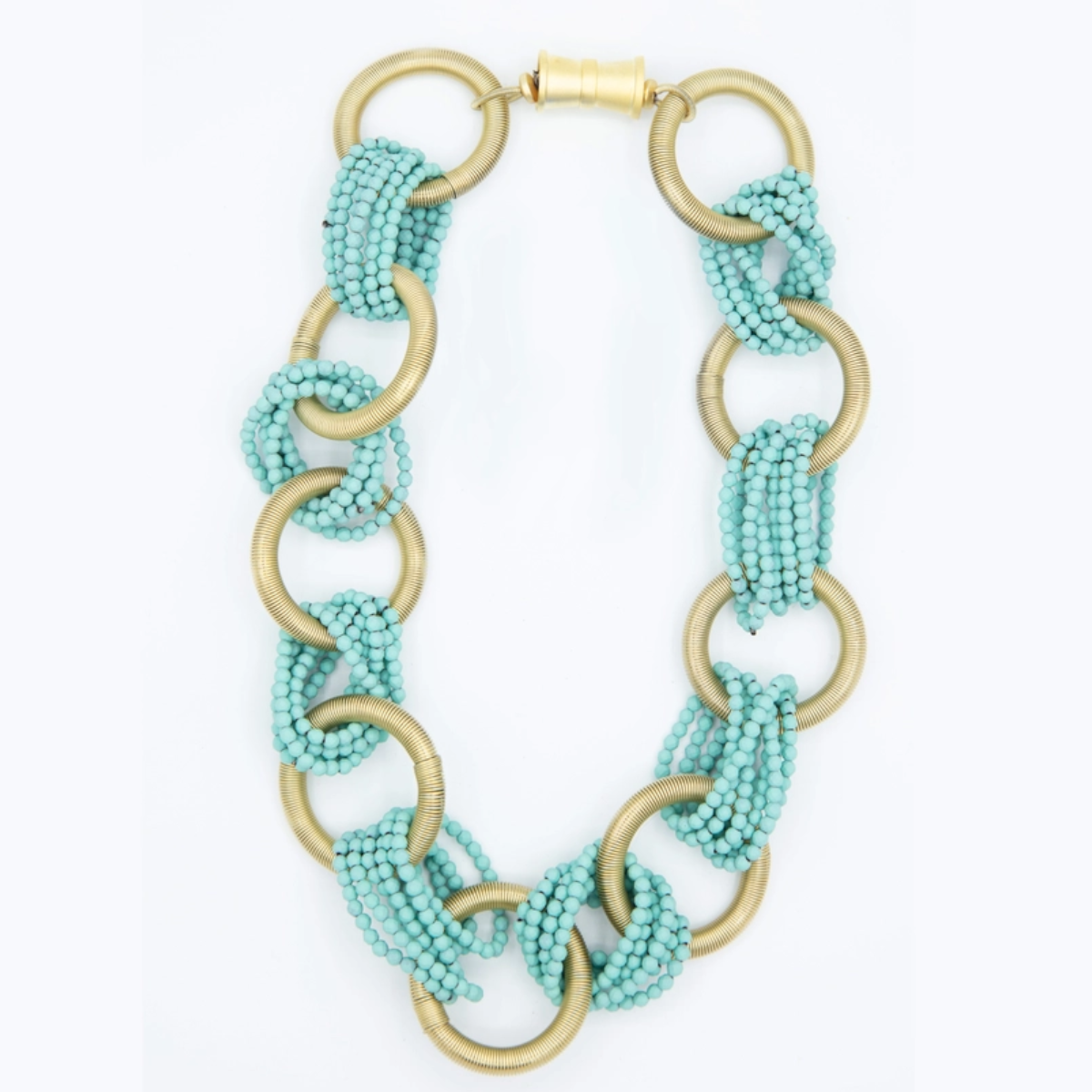Gold Rings Necklace with Turquoise Hematite