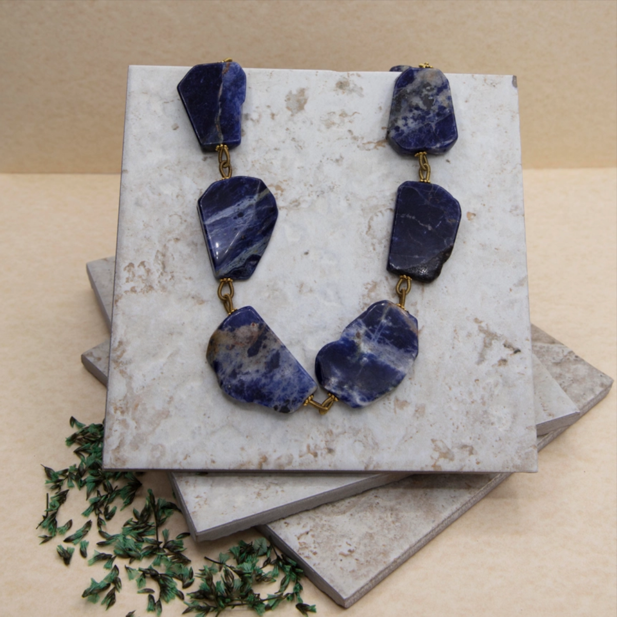 Sodalite Necklace with Gold Wire