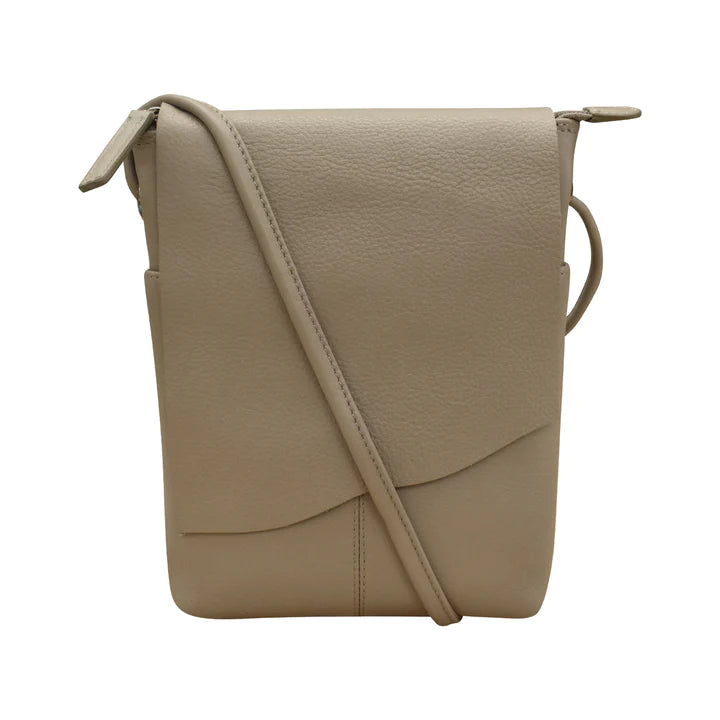 Taupe Crossbody with Raw Edge Flap