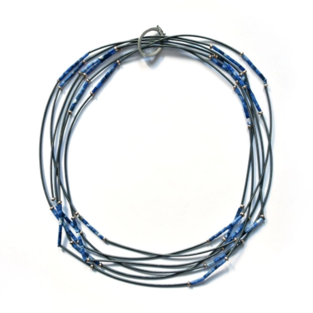 Long Slate Wire Necklace with Lapis Beads