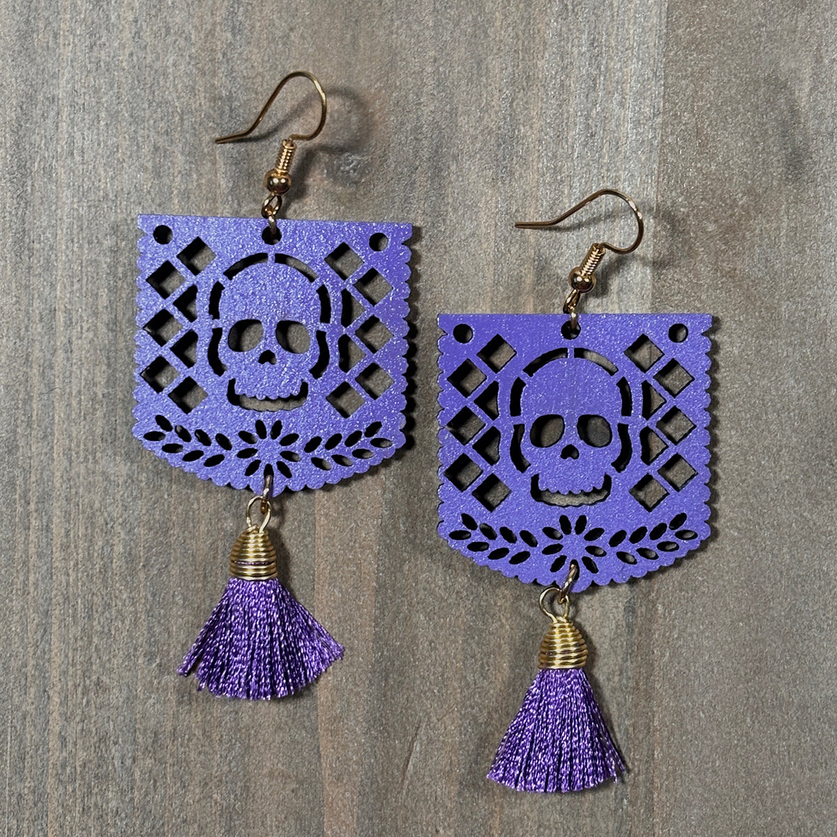 Wooden Papel Picado Skull Earrings