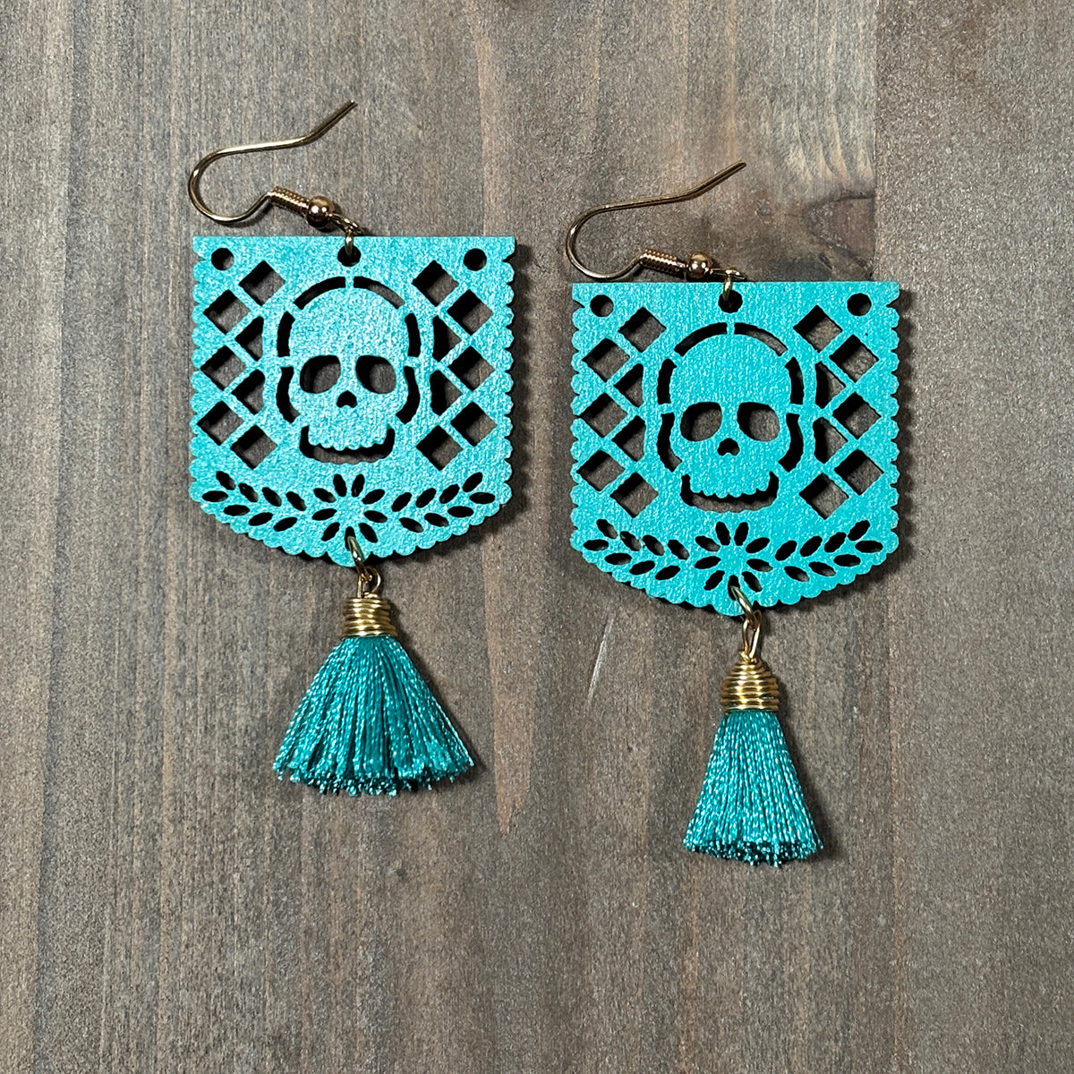 Wooden Papel Picado Skull Earrings