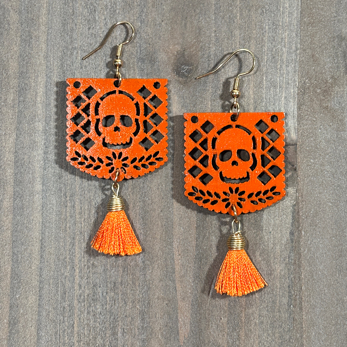 Wooden Papel Picado Skull Earrings