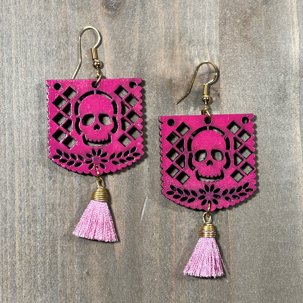 Wooden Papel Picado Skull Earrings