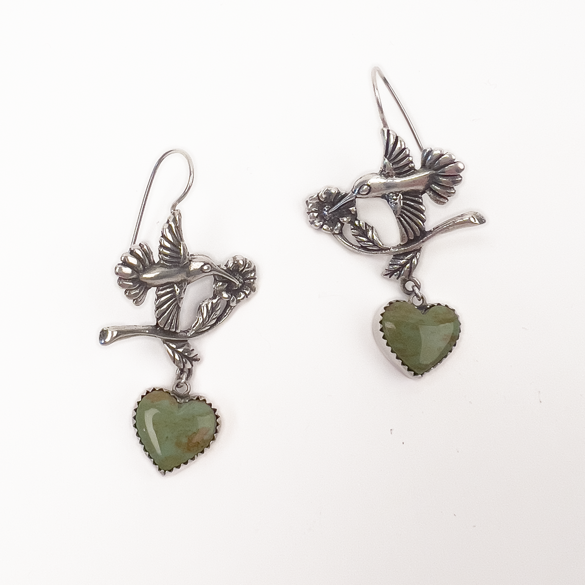 Wanda Lobito Hummingbird Turquoise Heart Earrings