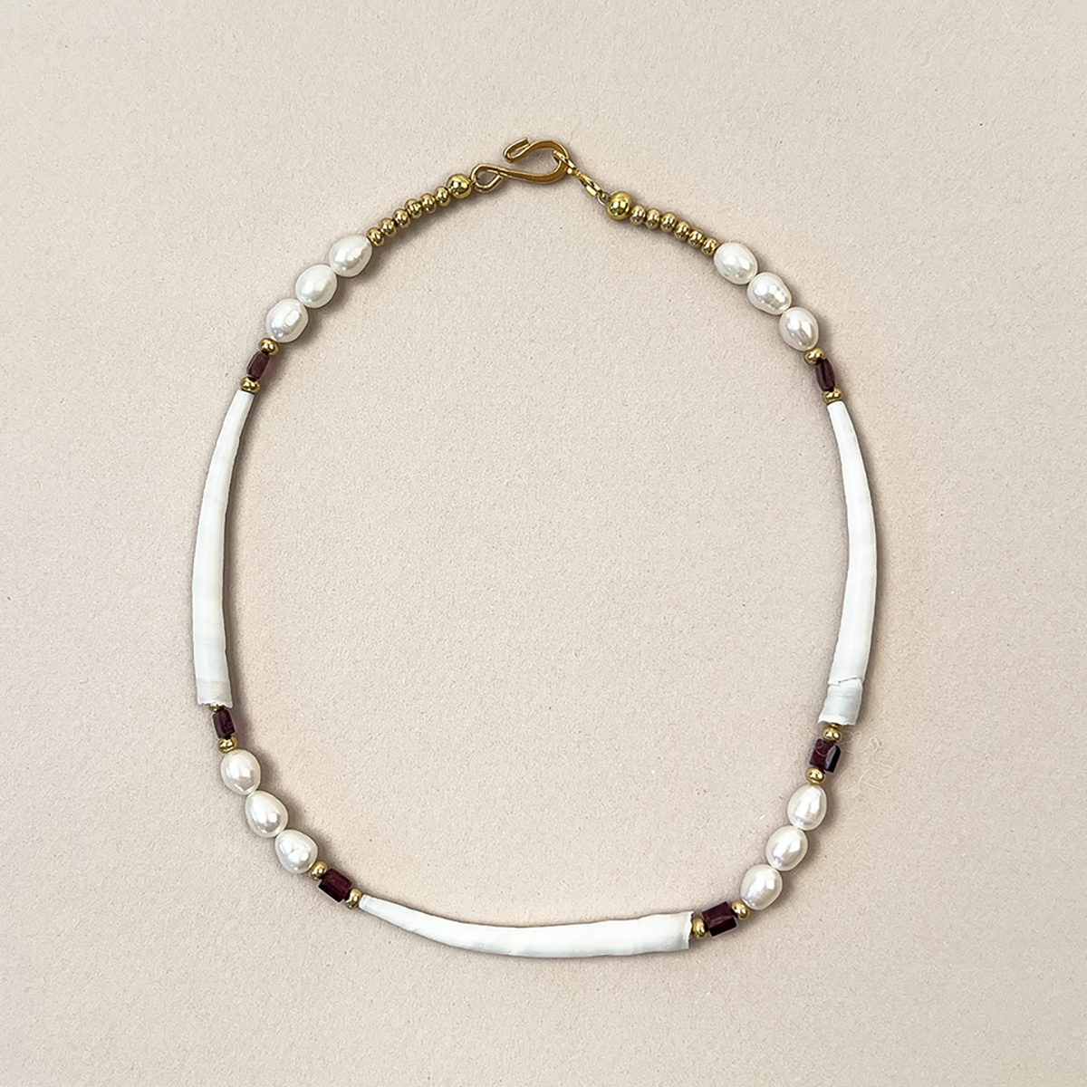 House of Sutai Garnet, Dentalium, and Pearl Choker Necklace