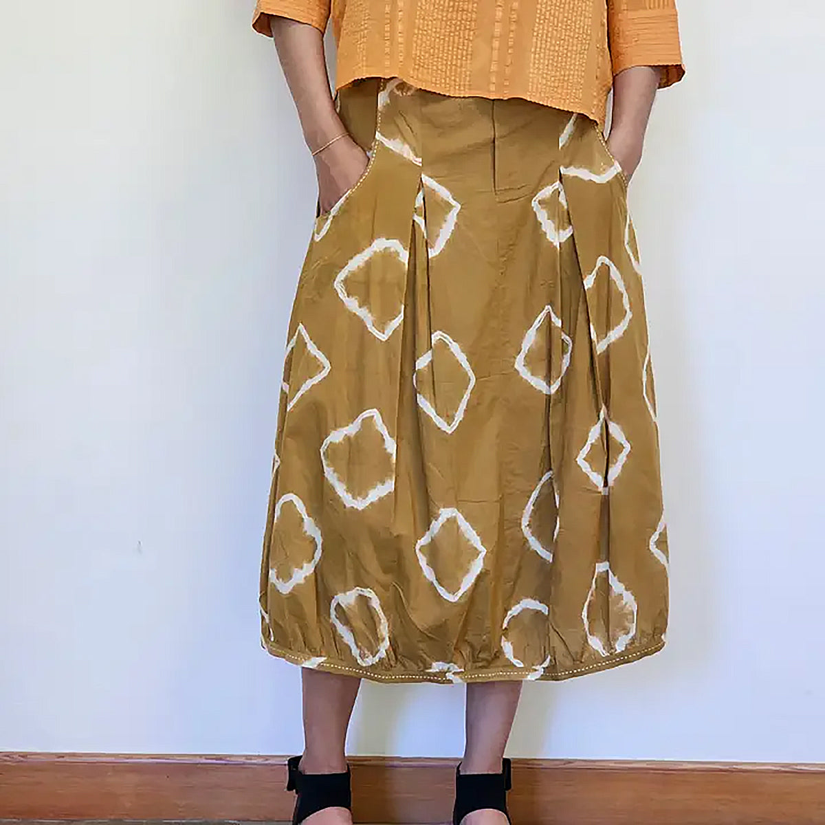 YAZA Hiroko Shibori Skirt Mustard