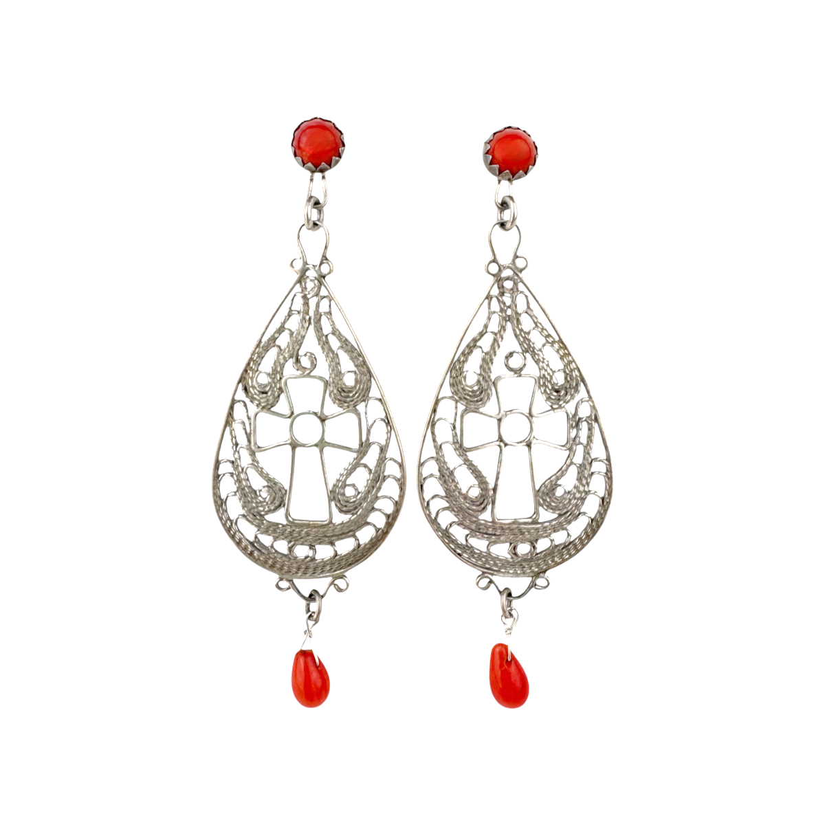 Ralph Sena Filigree and Coral Earrings