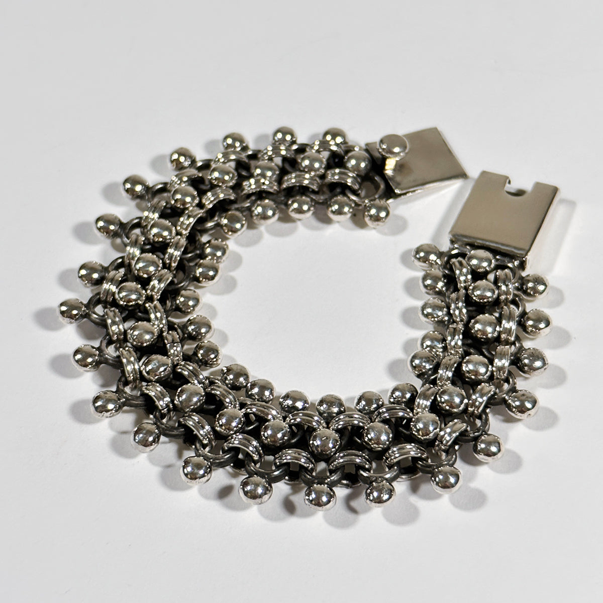 Taxco Sterling Silver Wide Dot Weave Bracelet