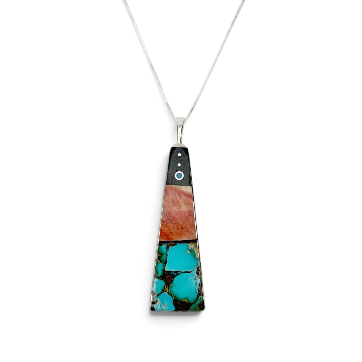 Jimmy Poyer Multi Stone Inlay Pendant Necklace