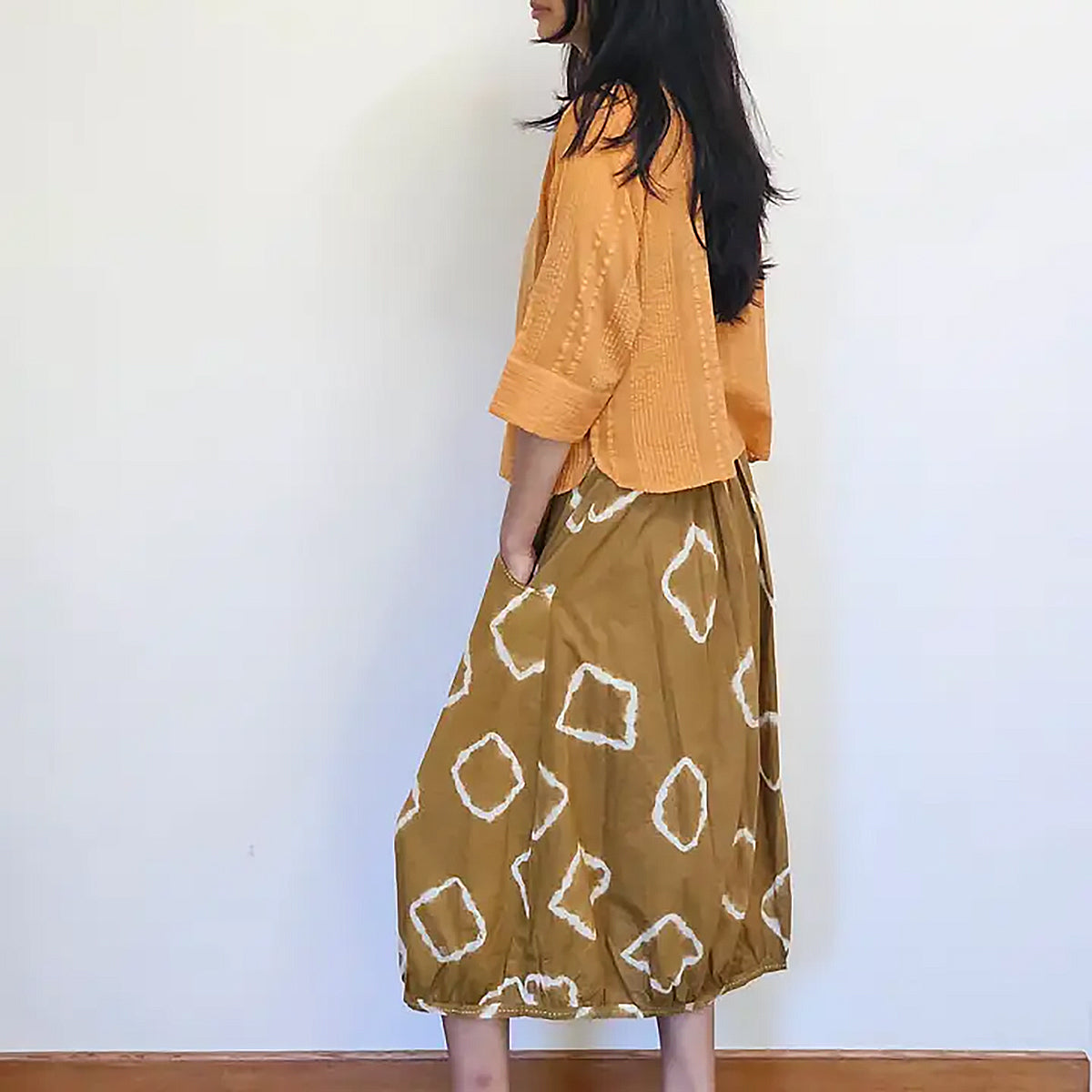 YAZA Hiroko Shibori Skirt Mustard
