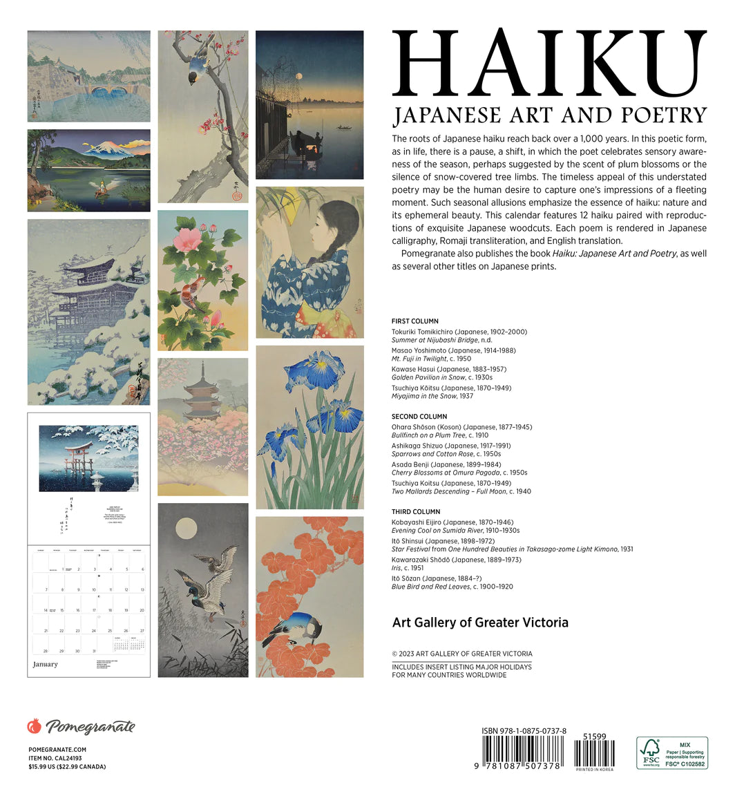 Haiku: Japanese Art and Poetry 2024 Wall Calendar