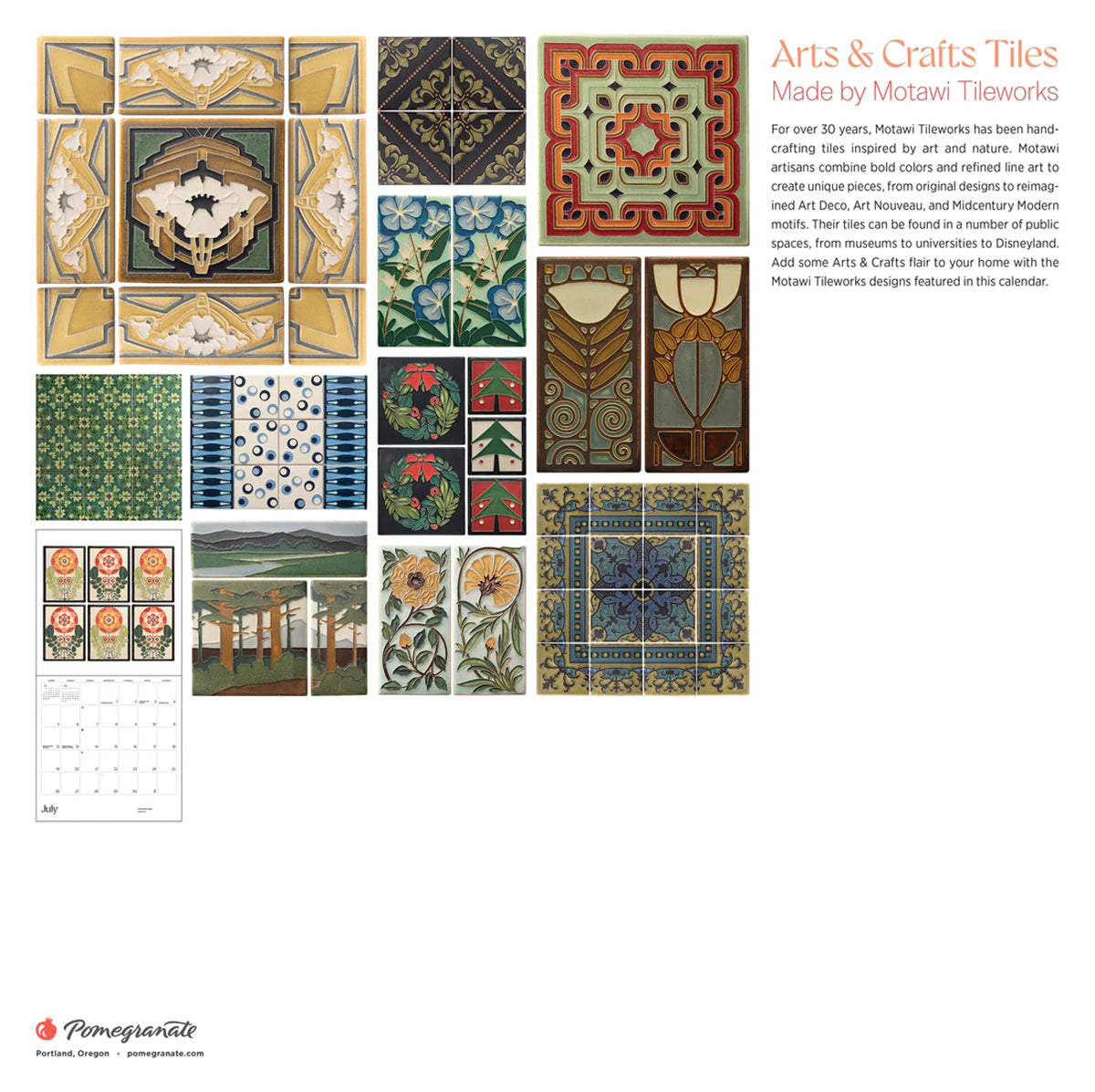 2026 Arts & Crafts Tiles: Made by Motawi Tileworks Wall Calendar