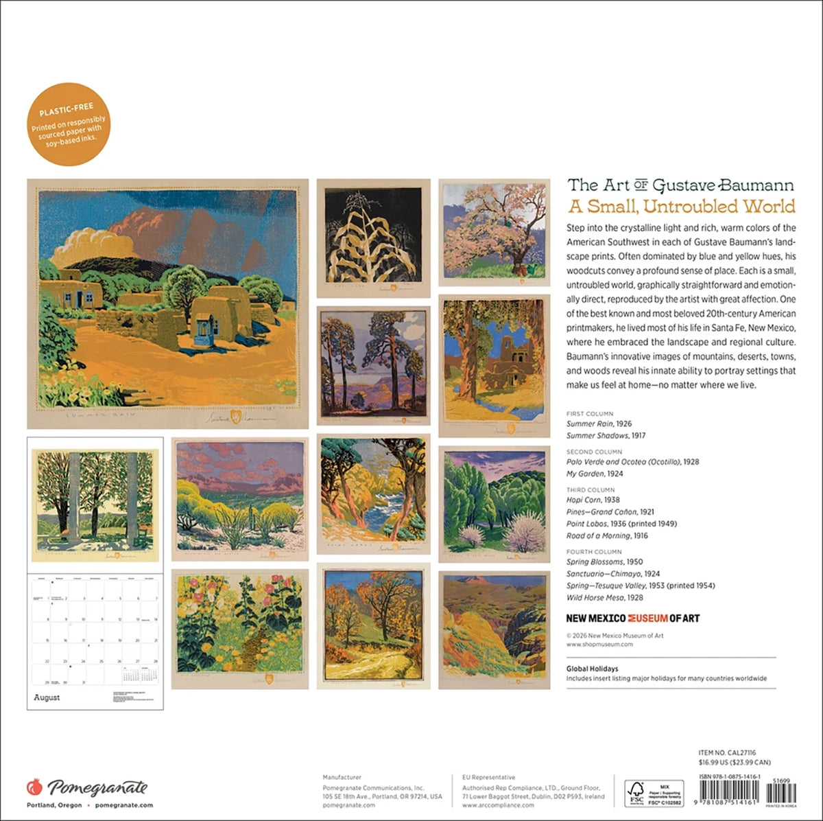 2027 Gustave Baumann A Small Untroubled World Wall Calendar
