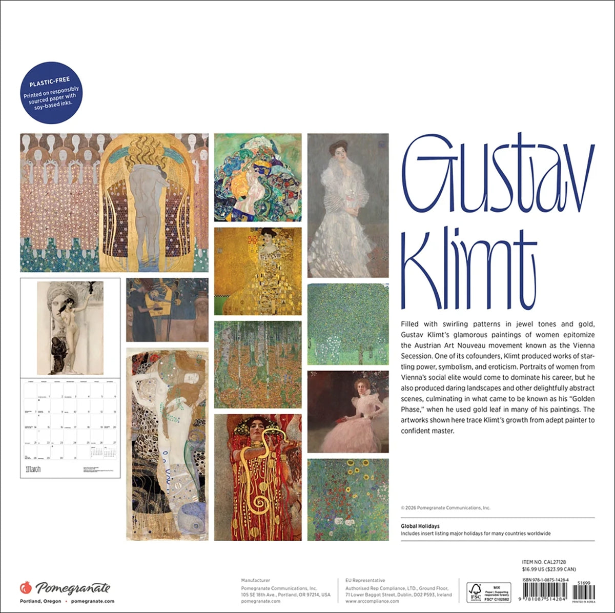 2027 Gustav Klimt Wall Calendar