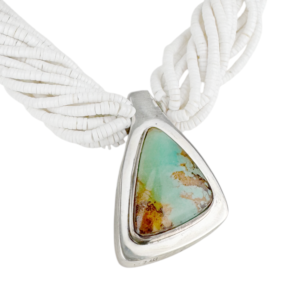 Ralph Sena White China Clam with Kingman Turquoise Necklace