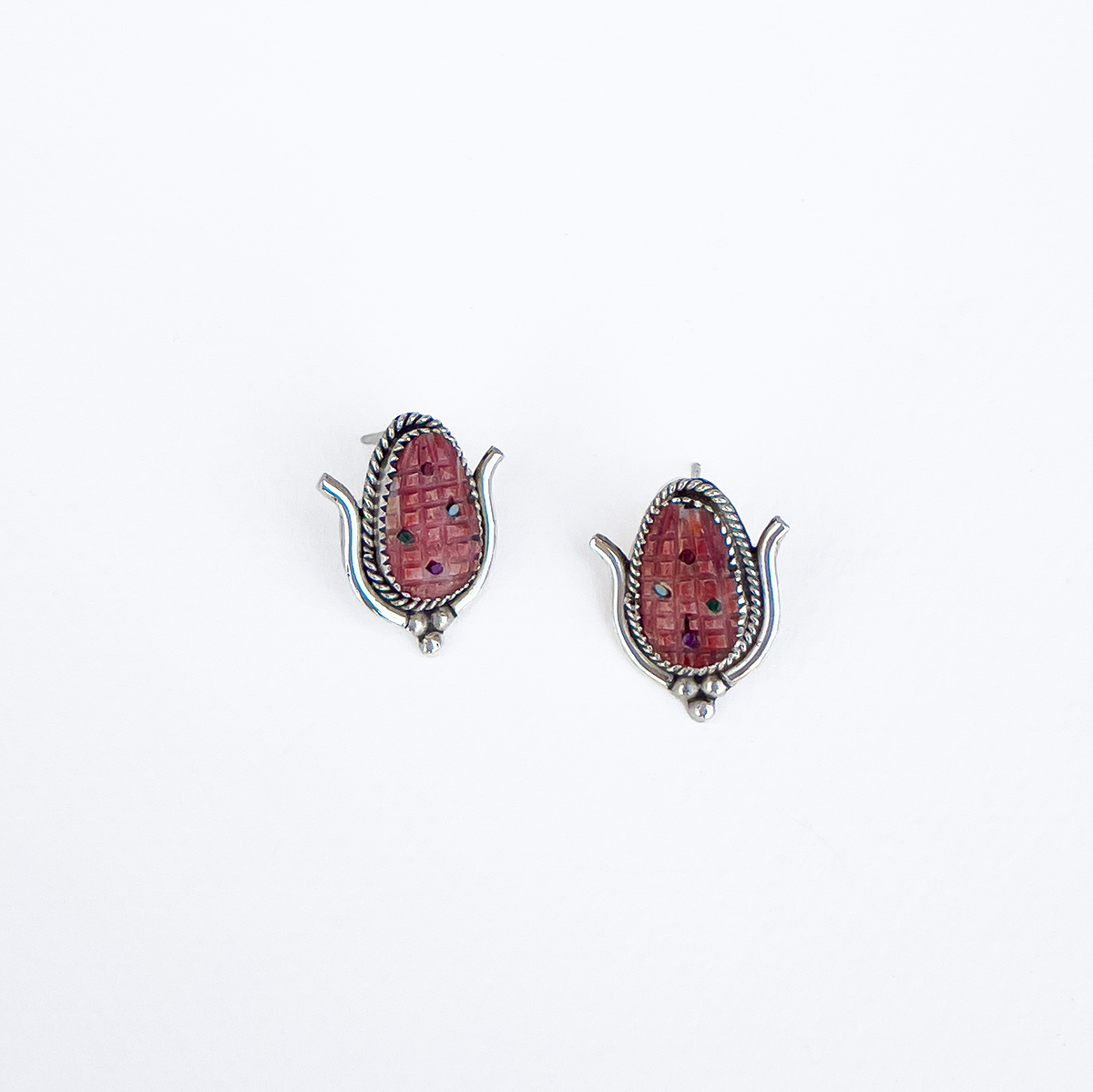 Tracey Bowekaty Zuni Corn Inlay Earrings