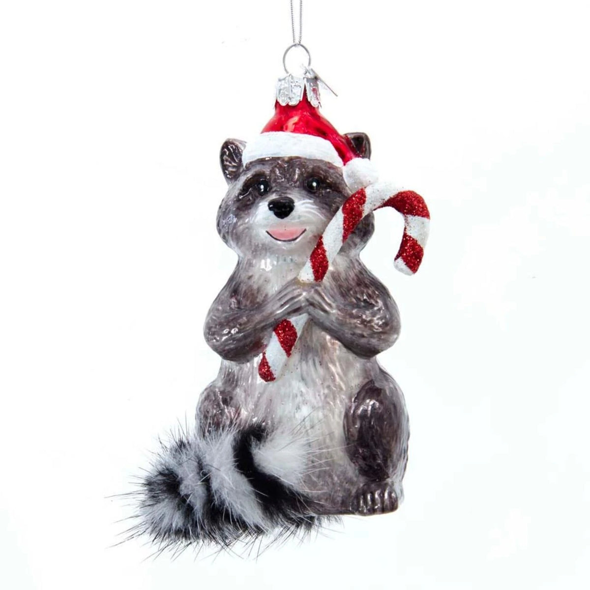 Racoon with Candy Cane Ornament