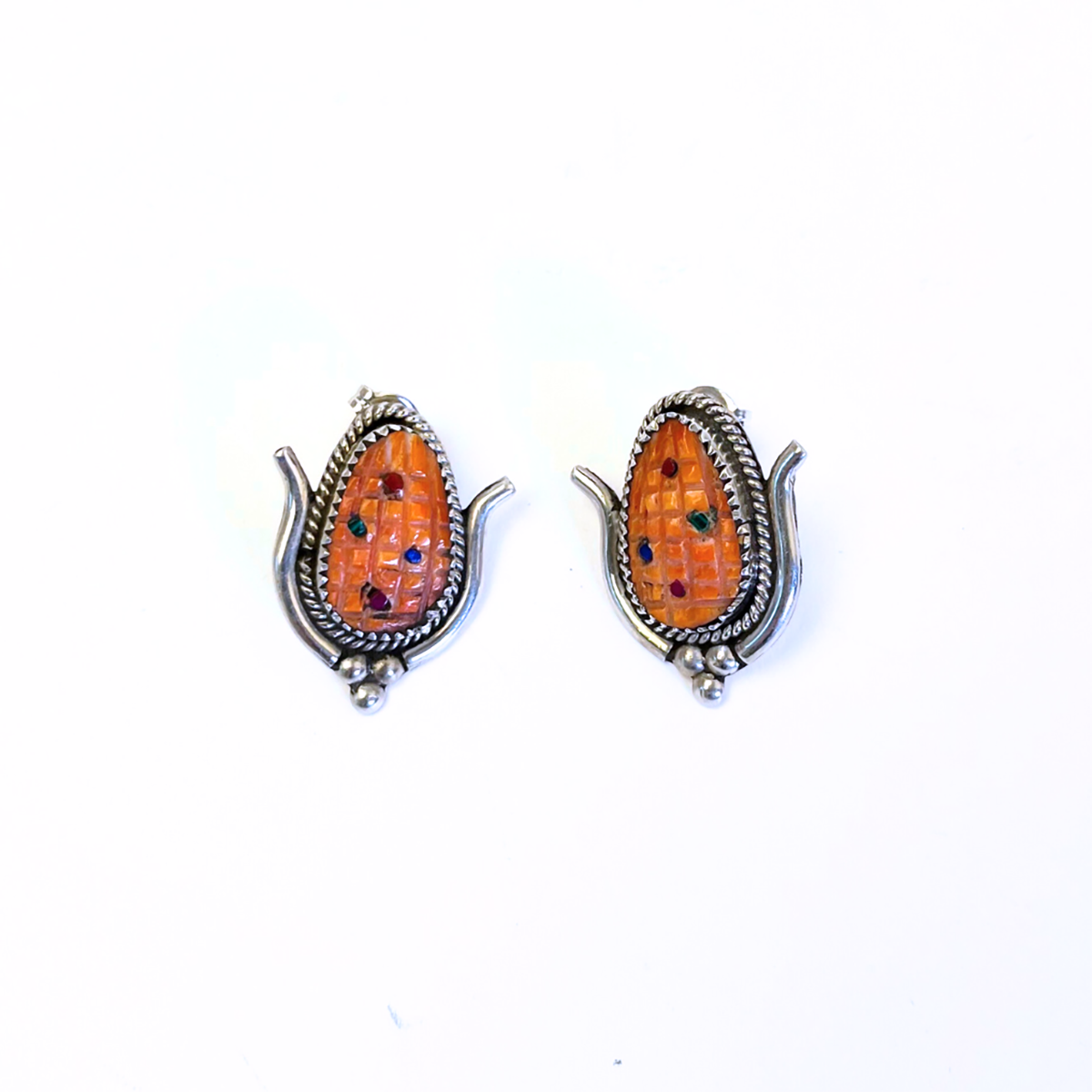 Tracey Bowekaty Zuni Corn Inlay Earrings