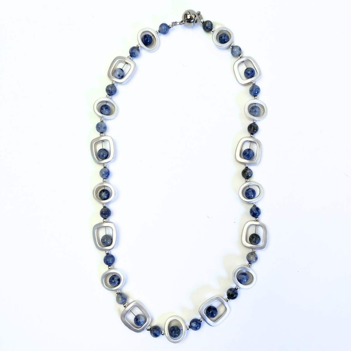 Geometric Silver with Blue Lapis Necklace