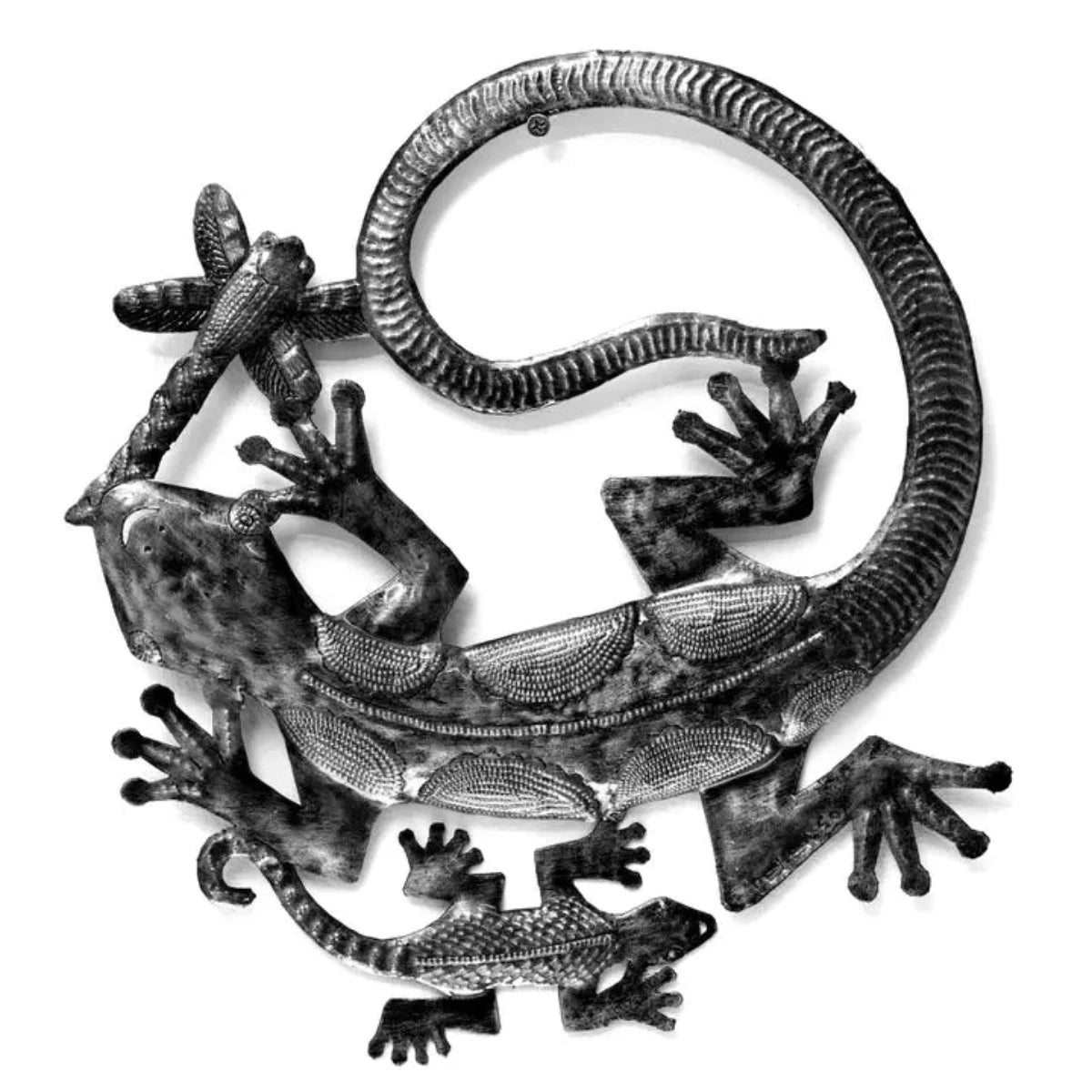 Gecko Family Haitian Metal Sculpture