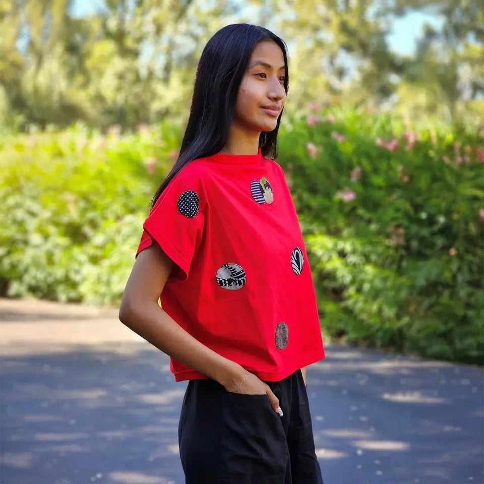 YAZA Jersey Patchwork Crop Top