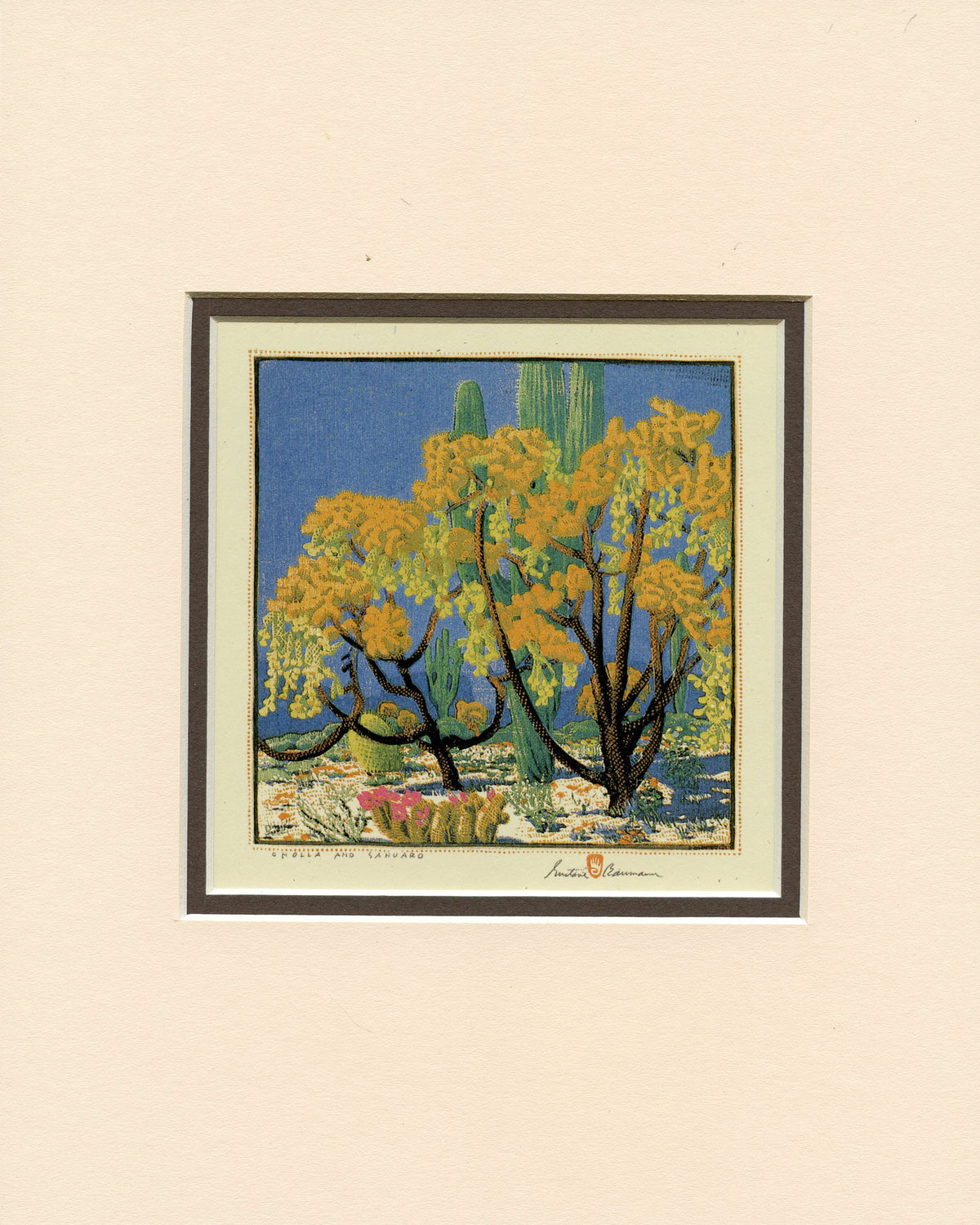 Gustave Baumann Cholla and Sahuaro Matted Print