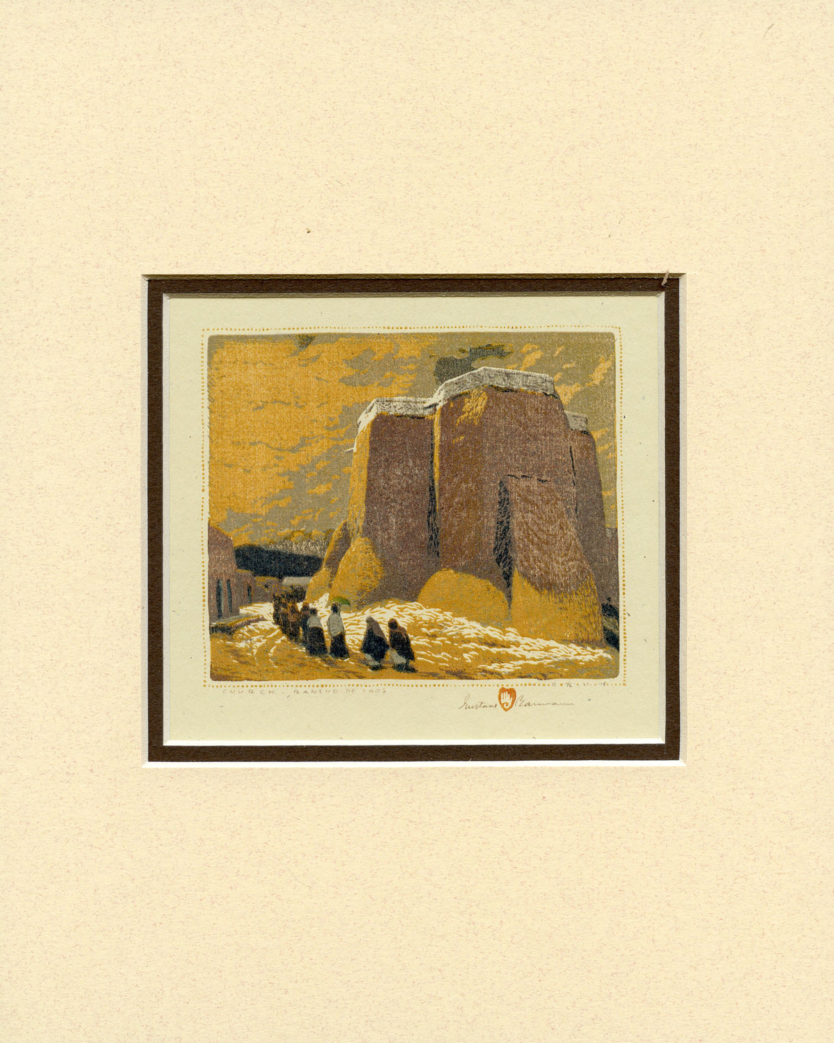 Gustave Baumann Church - Ranchos de Taos Matted Print