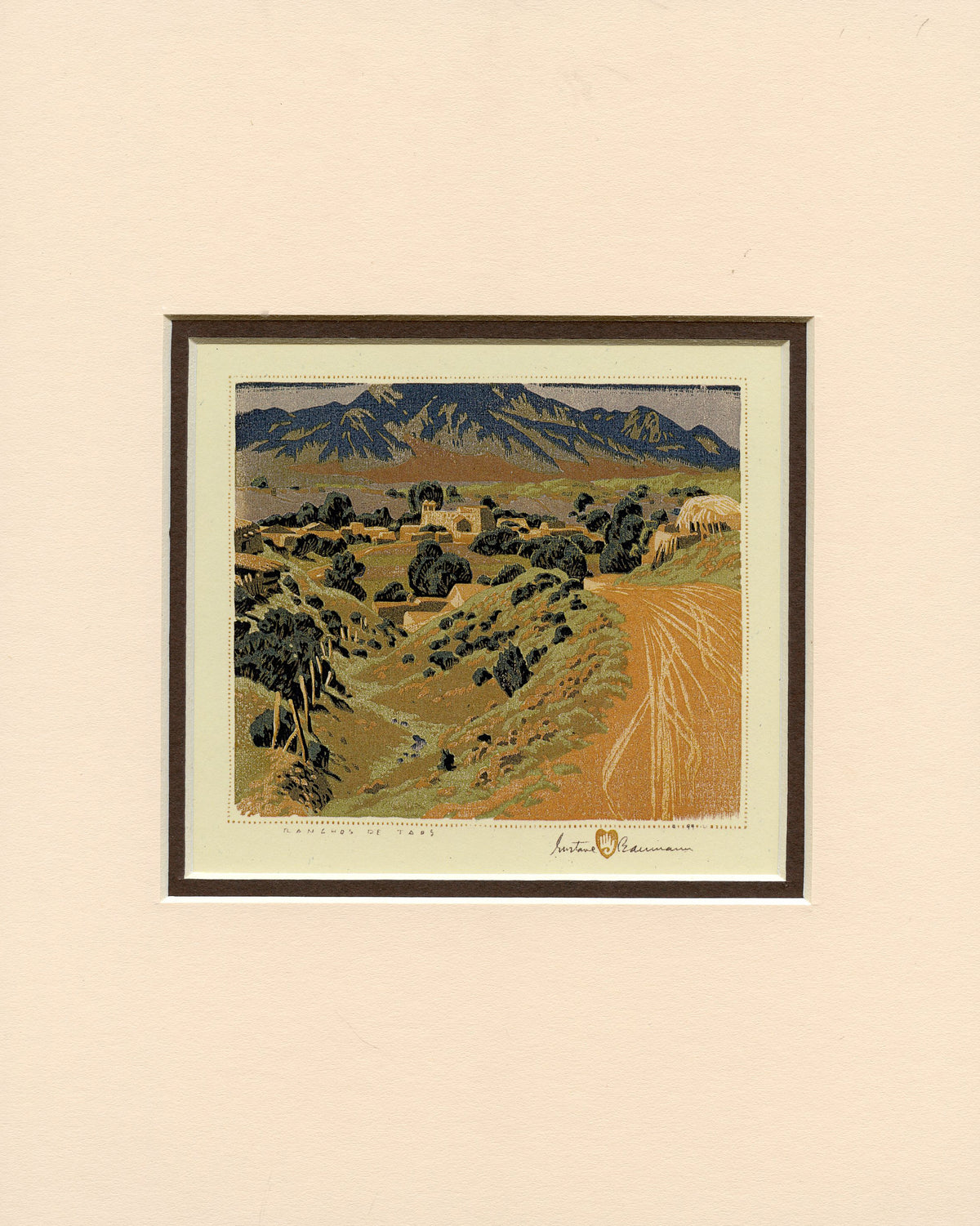 Gustave Baumann Ranchos de Taos Matted Print