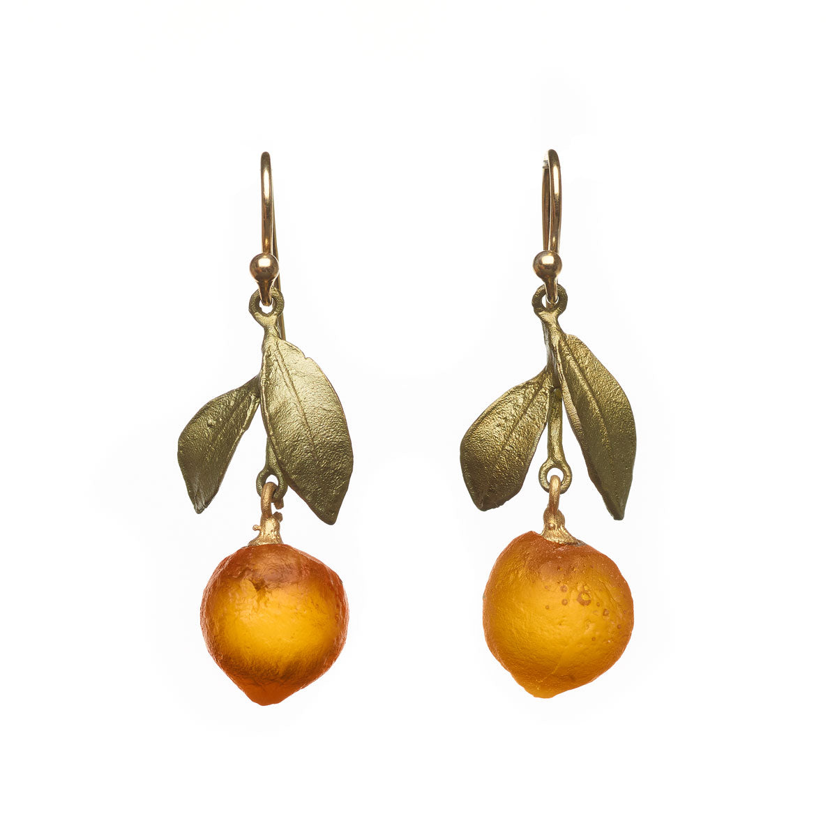 Orange Leaf Drop Wire Earrings